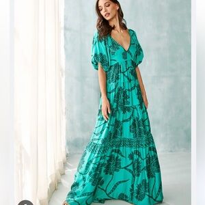 NWT Omika turquoise teal print maxi dress medium